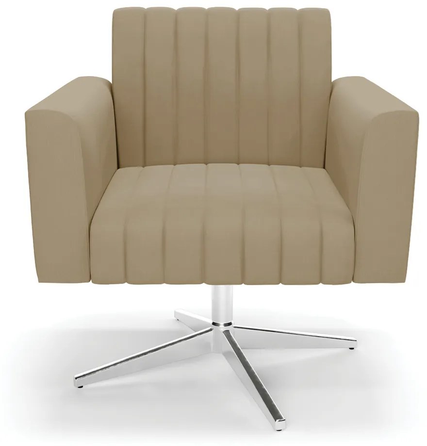 Poltrona Giratória Viena Gomada Suede Marrom Rato Base Cromada - D'Rossi