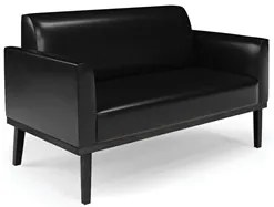 Sofá Namoradeira e 2 Poltronas Base Madeira Preto Maressa Sintético PU