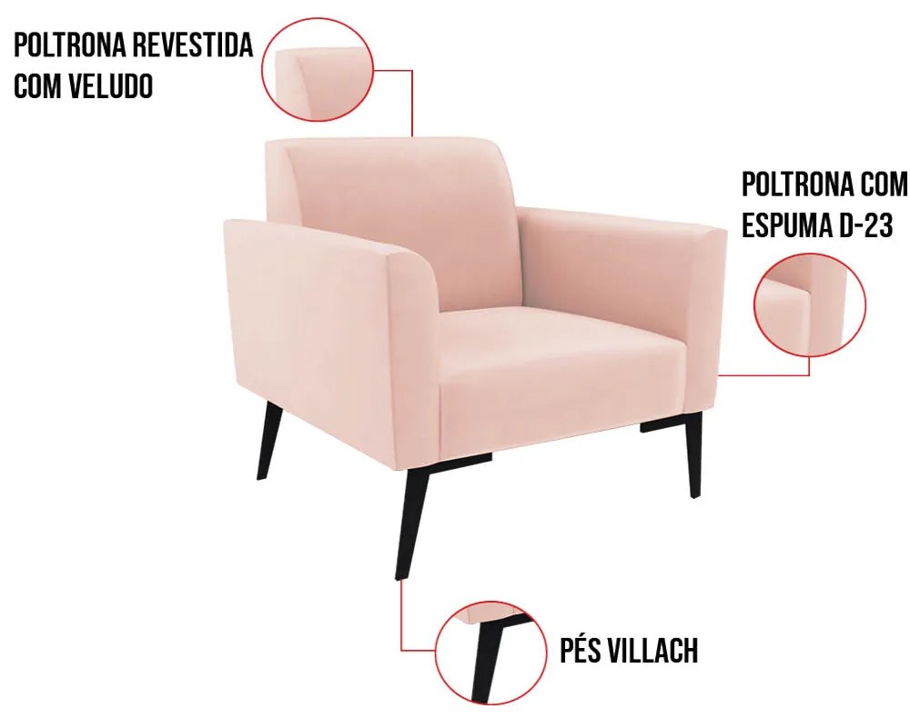 Kit 2 Poltronas Pés Villach Marisa Veludo Rosê  