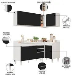 Armário de Cozinha Modulado de Canto Esquerdo 4 Peças CP48 com Pia Ino