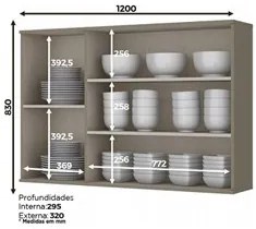 Armário Aéreo 120cm 3 Portas de Vidro Connect Duna/Cristal - Henn