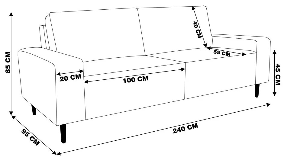 Sofá 03 Lugares Sala de Estar Recepção 240cm Bipartido Brad Couro Fendi G58 - Gran Belo