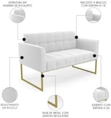 Sofá Namoradeira Base Industrial Dourado Ana Bouclé Off - Ibiza