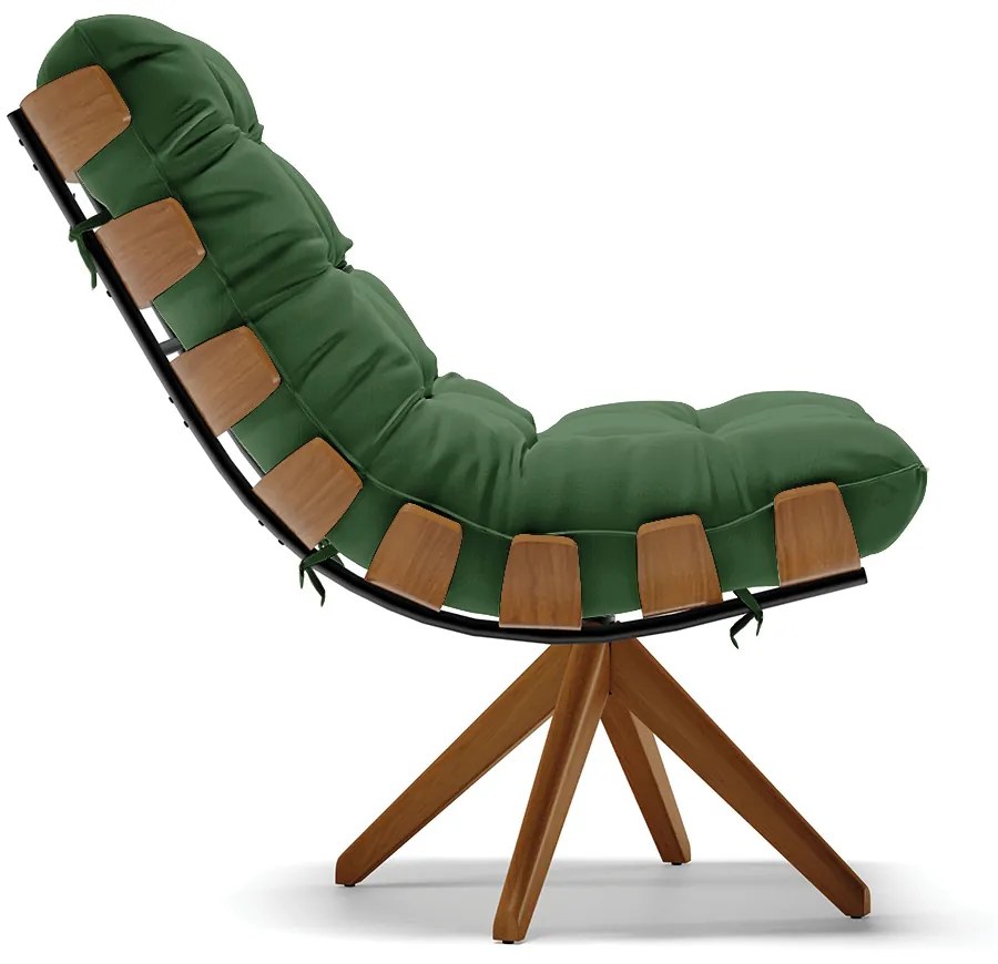 Poltrona Giratoria Costela Kit 2 Suede Base de Madeira MA30 M11 - D'Rossi - Verde