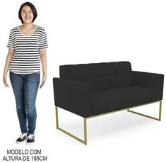 Sofá Namoradeira e 1 Poltrona Base Industrial Dourado Ana Veludo Preto