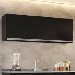 Armário de Cozinha Aéreo 160cm 4 Portas Nevada Preto - Lumil