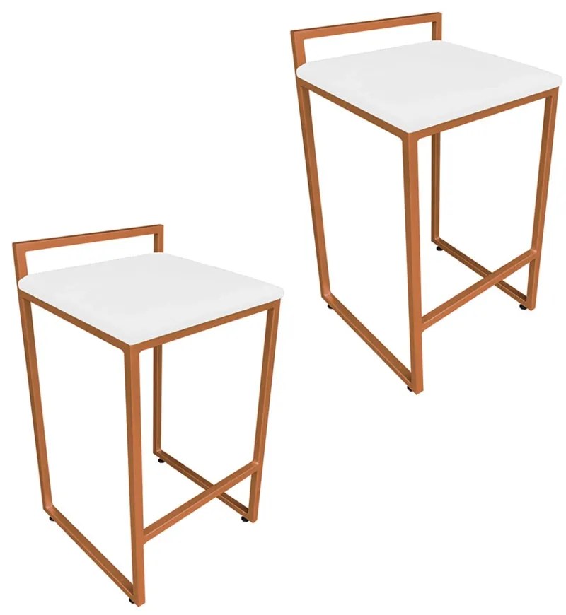 Conjunto 02 Banquetas Pietra Suede Base Cobre - Branco