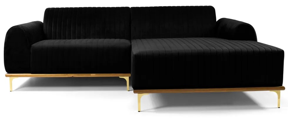 Sofá 3 Lugares Lisboa D07 com Chaise Direita 230cm Veludo Preto - D'Rossi