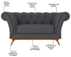 Sofá para Sala de Estar 150cm 1 Lugar Base Madeira Império C-03 Corano