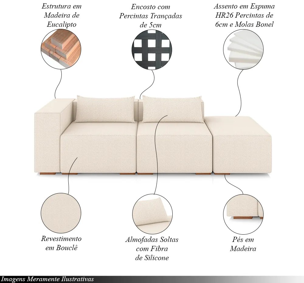 Sofá Versátil Sala de Estar Atlanta 338cm Modulado Bouclê Bege Claro G52 - Gran Belo