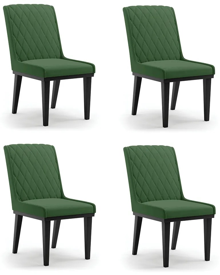 Cadeira Sala de Jantar Base Madeira Preto Kit 4 Sofia Suede D03 - D'Rossi - Verde