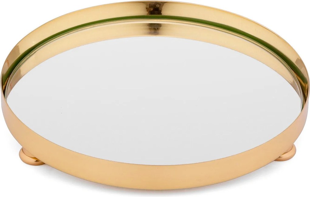 Bandeja Redonda Dourada C/ Fundo Espelho P