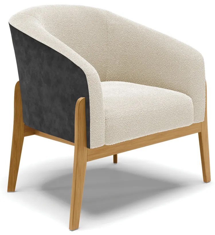 Poltrona Decorativa Base Madeira Stella PU Preto/Bouclê D03 - D'Rossi - Bege