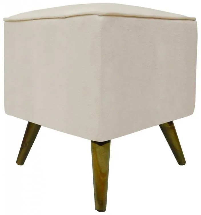 Puff Quadrado Modena Sigma em Suede com Pés Palito Inclinado - Marfim