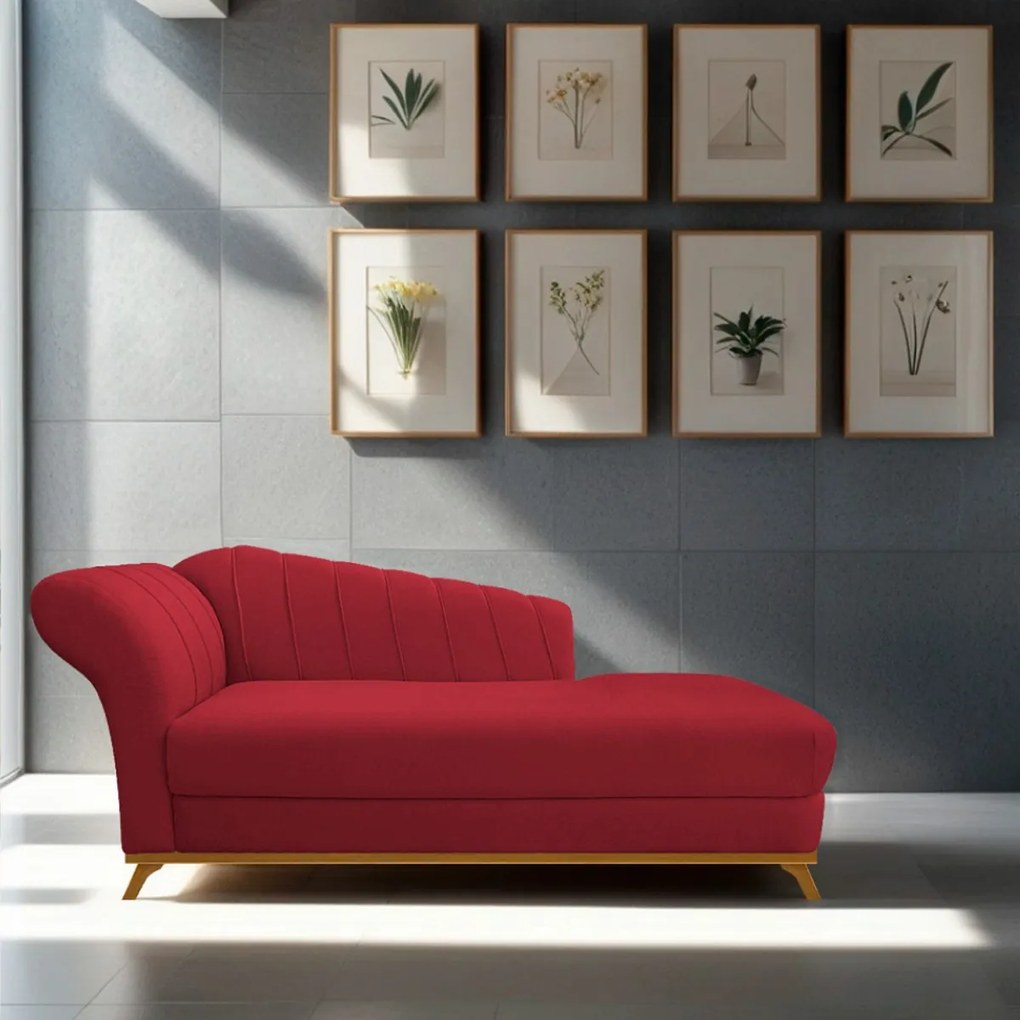 Recamier Vanessa 185cm Lado Direito Suede Vermelho - ADJ Decor
