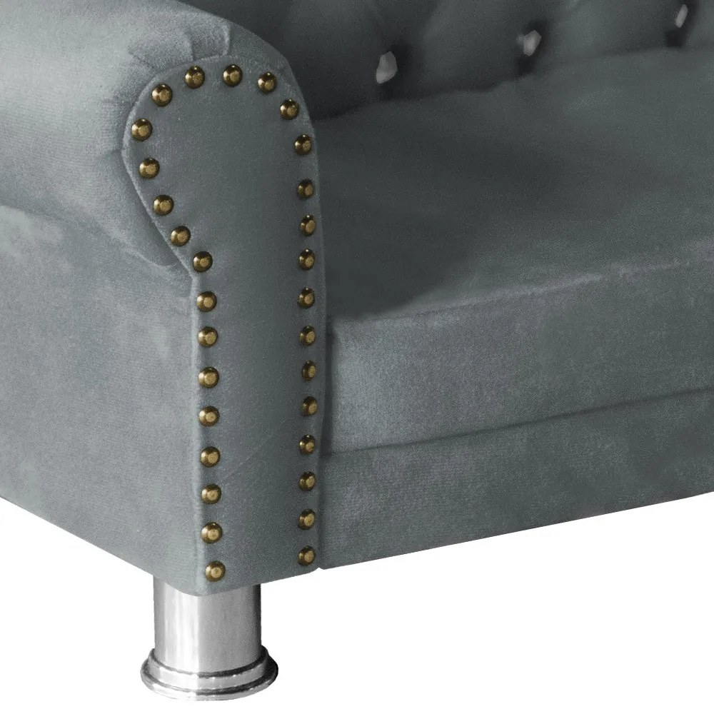 Mini Divã Sofá Realeza Cama Pet para Cães ou Gatos Elegante Suede Cinza Grafite