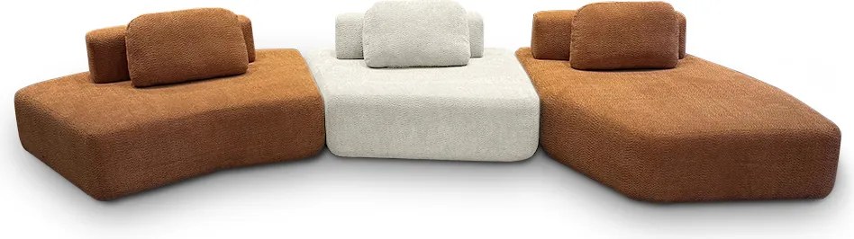 Sofá Ilha Sala de Estar 2 Módulos e Chaise Dakota Encosto Almofadas Soltas Bouclê Rústico Terracota/OffWhite G33 - Gran Belo
