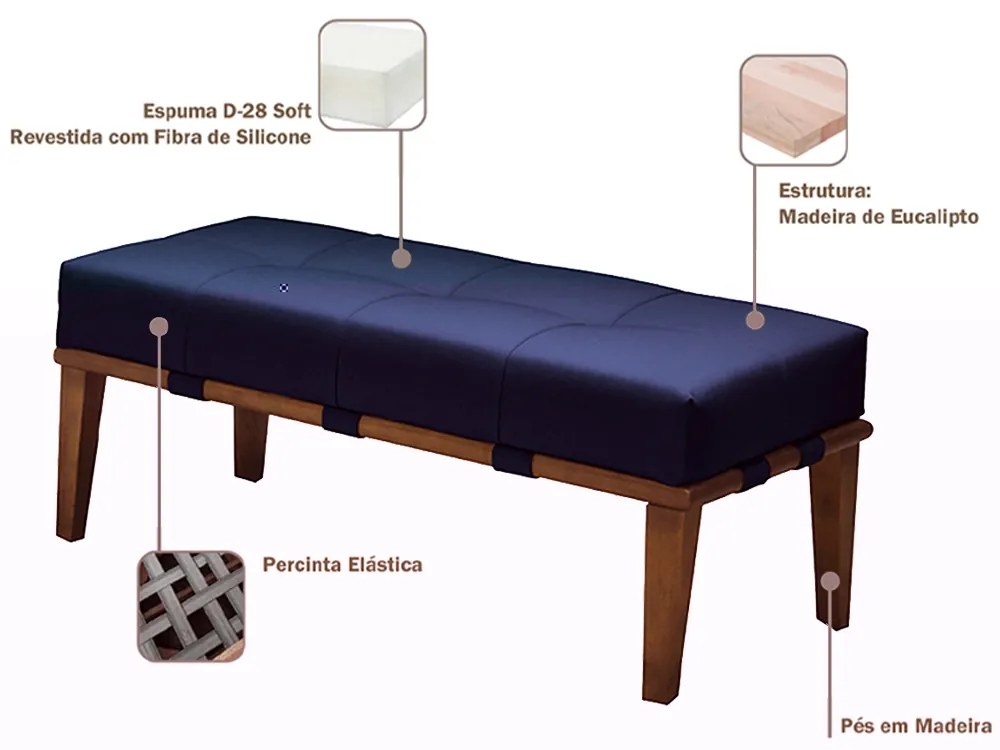 Puff Decorativo 100cm Martínez Veludo Pés Madeira Azul/Mel G62 - Gran Belo