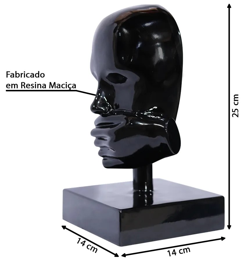 Escultura Decorativa Mascara Rosto Silêncio Preto G07 - Gran Belo