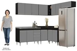 Armário de Cozinha Modulado de Canto 7 Peças CP21 com Pia Inox Preto/C