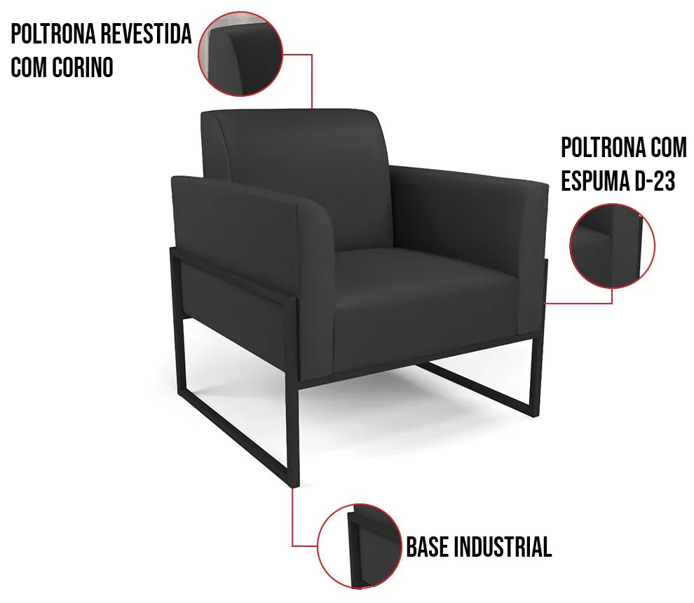 Poltrona Base Industrial Alta Preto Marisa Corino - Preto