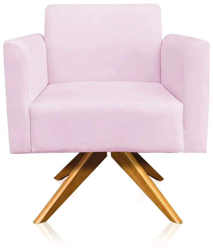 Kit 01 Namoradeira 02 Lugares e 02 Poltronas Marisa Suede Rosa Bebê Base Giratória Madeira MA30 D'Rossi