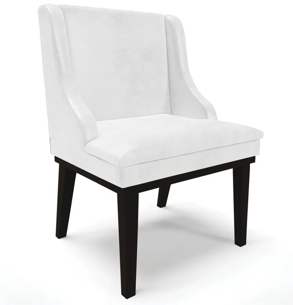 Poltrona Decorativa Base Fixa de Madeira Firenze PU Branco Brilho/Preto G19 - Gran Belo