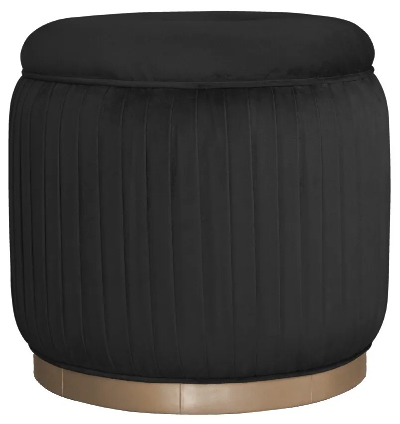 Puff Redondo Drapeado Estofado Nuni - Dourado Soleil - Tecido Veludo Preto  Kleiner
