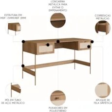Mesa Escrivaninha Home Office Pé Metal Arlo A10 Hanover/Dourado - Mpoz