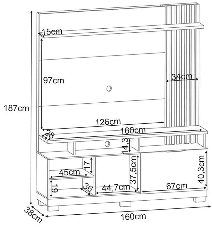 Home Theater Decorativo Ripado MDP/MDF Artheo Off White/Cinamomo G26 - HB Móveis