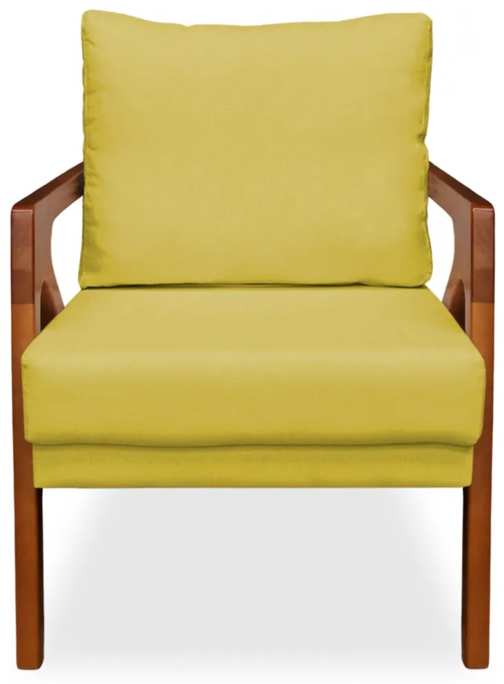 Poltrona Decorativa Amber Base De Madeira Veludo Amarelo