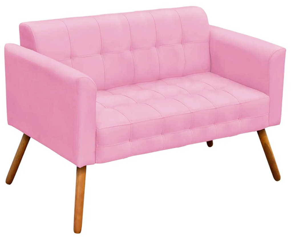 Poltrona Namoradeira Decorativa Pés Palito Karen Suede Rosa G19 - Gran Belo