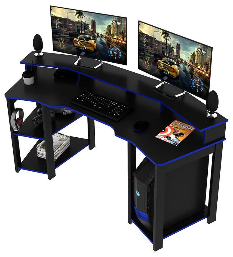 Mesa para Escritório Home Office Gamer ME4167 MDP Preto/Azul G69 - Gran Belo