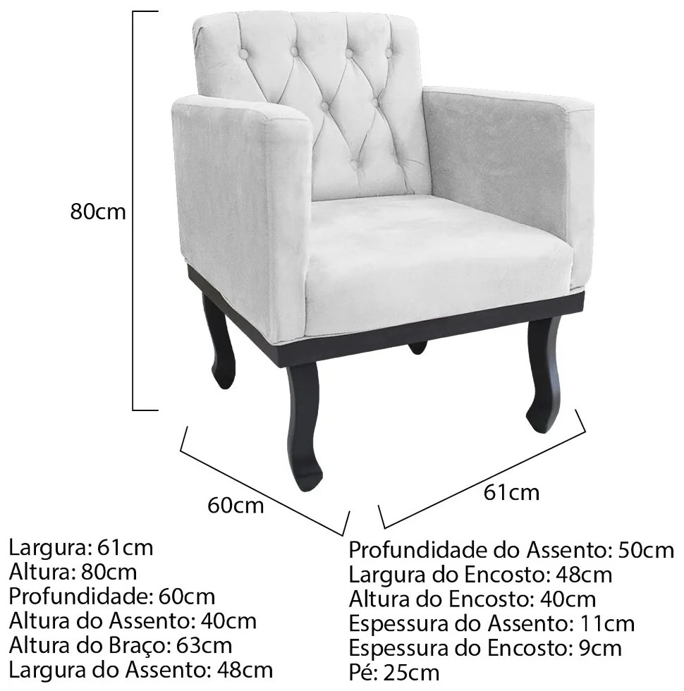Poltrona Classic Pés Luís XV Suede Branco - ADJ Decor