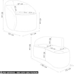 Sofá 2 Lugares 140cm Wendi e Poltrona Steve Boucle Cinza I01  - Mpozen