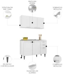 Armário de Cozinha CP01 Com Pia 120cm Pérola Z34 Branco     - Mpozenat