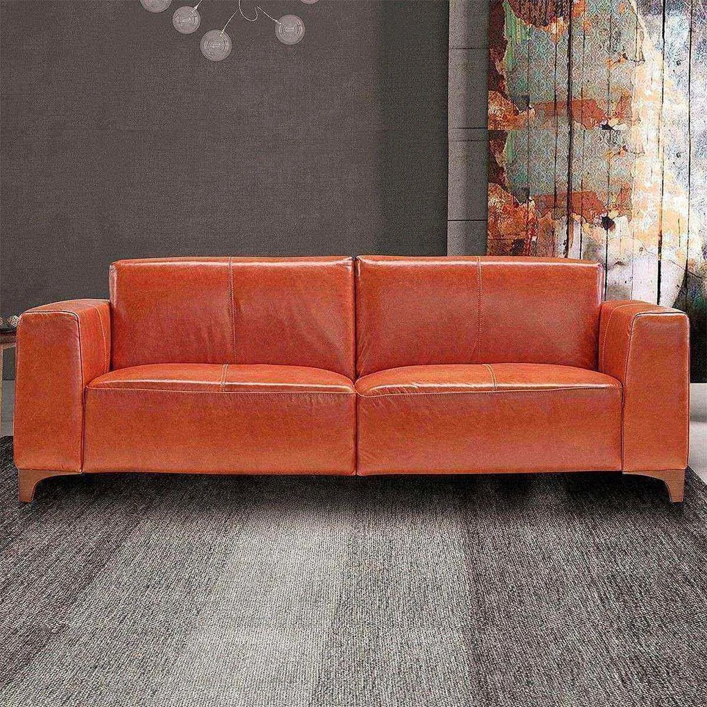 Sofá de Couro 3 Lugares Devon 226cm M06 Cor Crystal Avermelhado 467 - ADJ DECOR