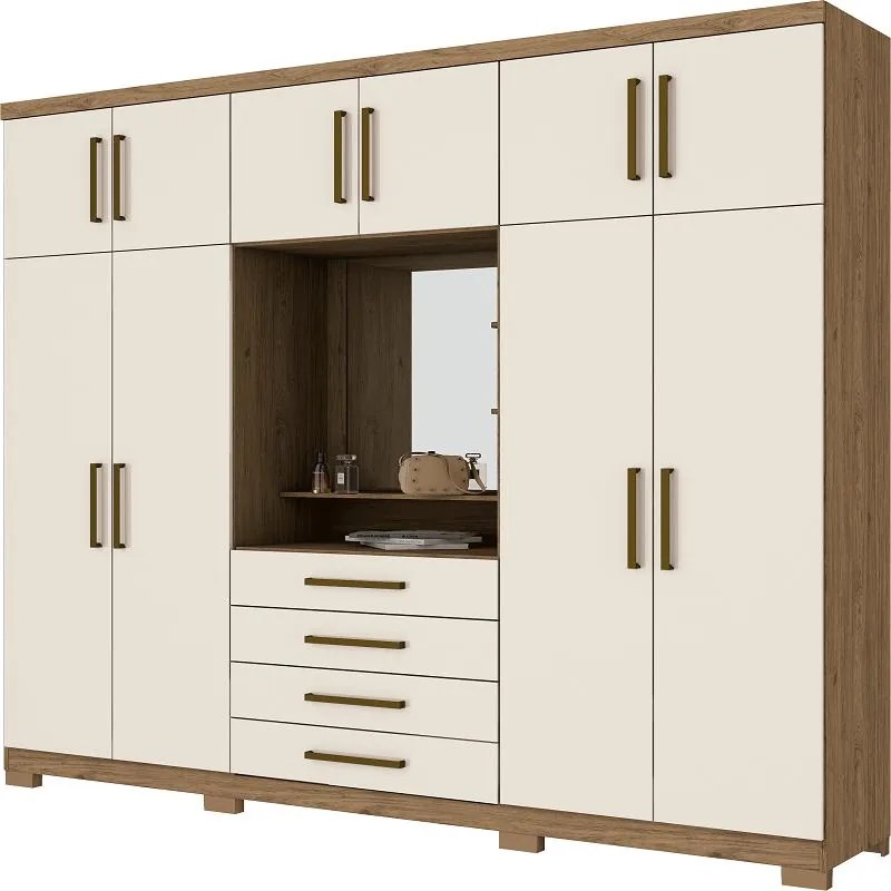 Guarda Roupa Roupeiro Casal 10 Portas 4 Gavetas e Espelho