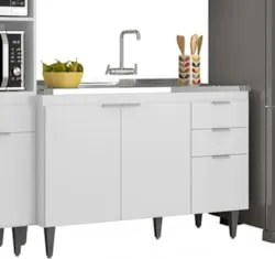 Armário de Cozinha CP04 Com Pia 120cm Pérola Z34 Branco     - Mpozenat