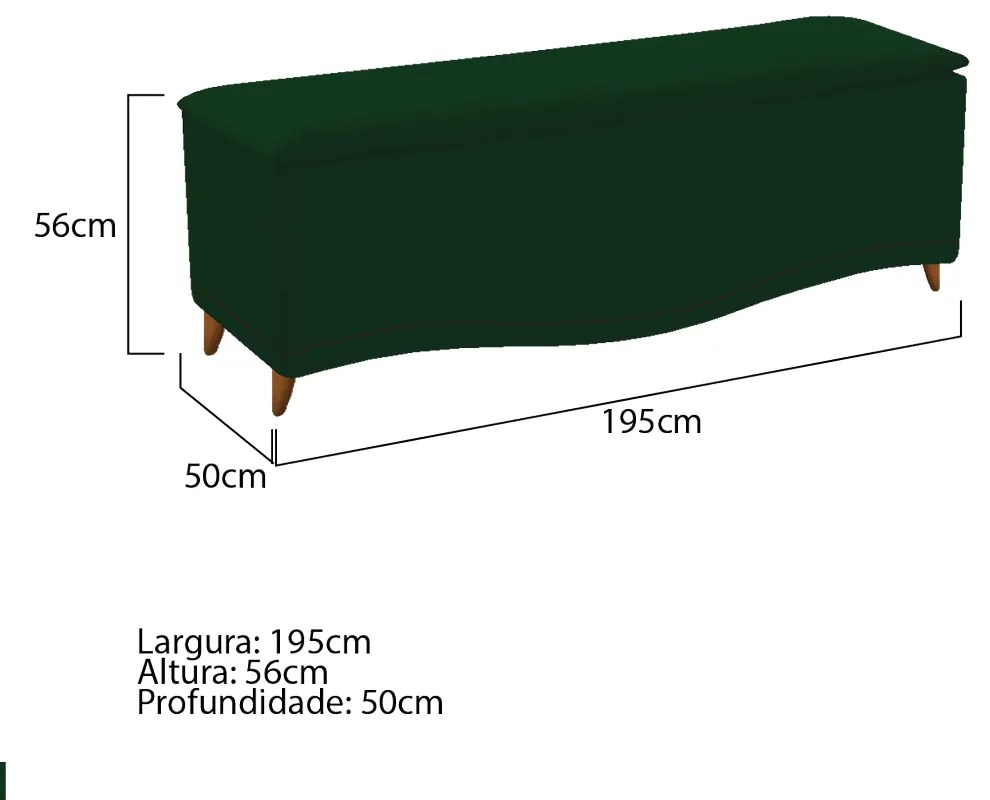 Calçadeira Estofada Yasmim 195 cm King Size Suede Verde - ADJ Decor