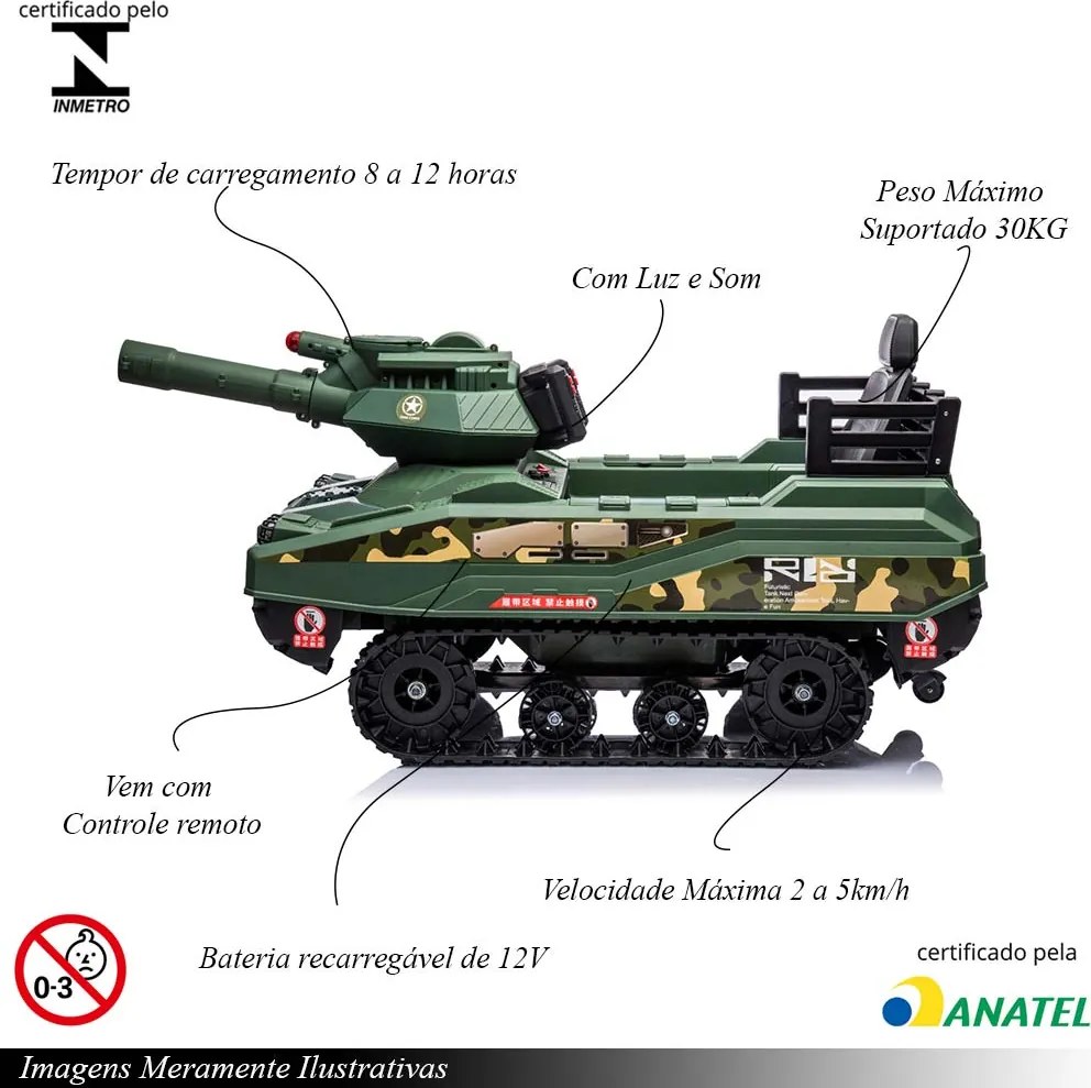 Carrinho Elétrico Mini Tanque com Som Luz e Disparador de Munição Camuflado Verde G31 - Gran Belo