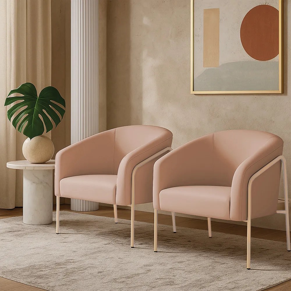 Poltrona Sala Industrial Alta Champanhe Kit 2 Stella Veludo D03 - D'Rossi - Rose