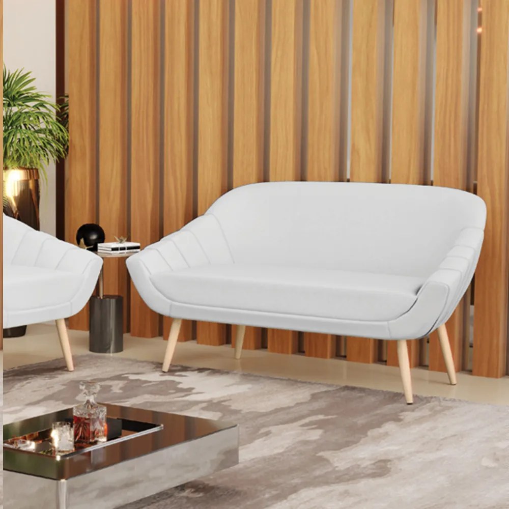 Namoradeira 02 Lugares Giovana Linho Pés Palito Natural - Indo Decorar - A05 Cinza