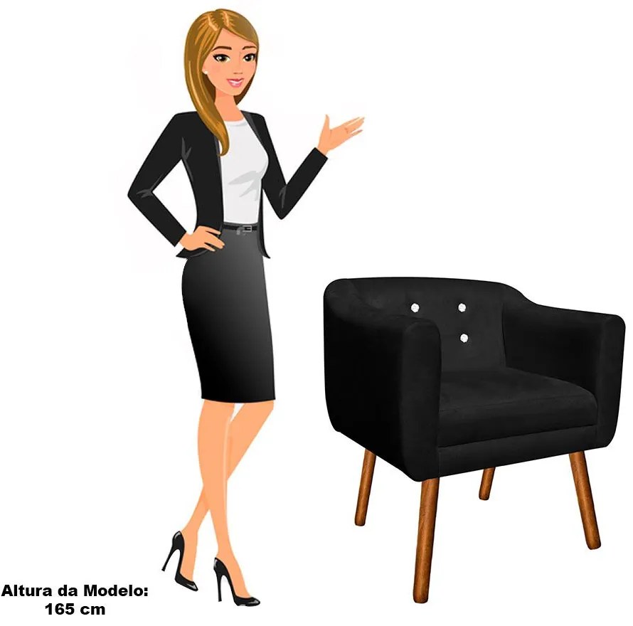 KIT 02 POLTRONAS JULIA SUEDE COM STRASS  - Preto