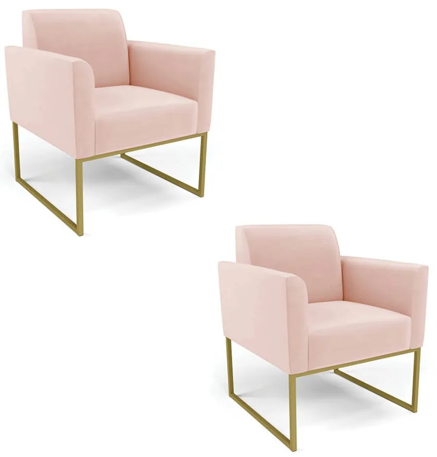 Kit 2 Poltronas Base Industrial Dourado Marisa Veludo - Rose