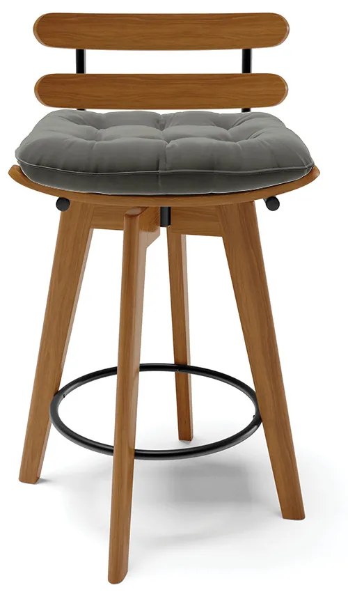 Banqueta Giratória Costela Suede Base Madeira MA70 M11- D?Rossi - Grafite