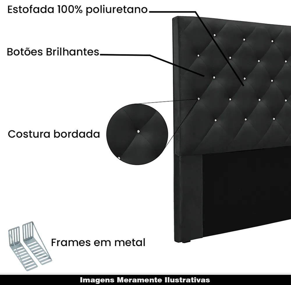 Cabeceira Decorativa Casal 1,40M Tàzio Veludo Preto G63 - Gran Belo