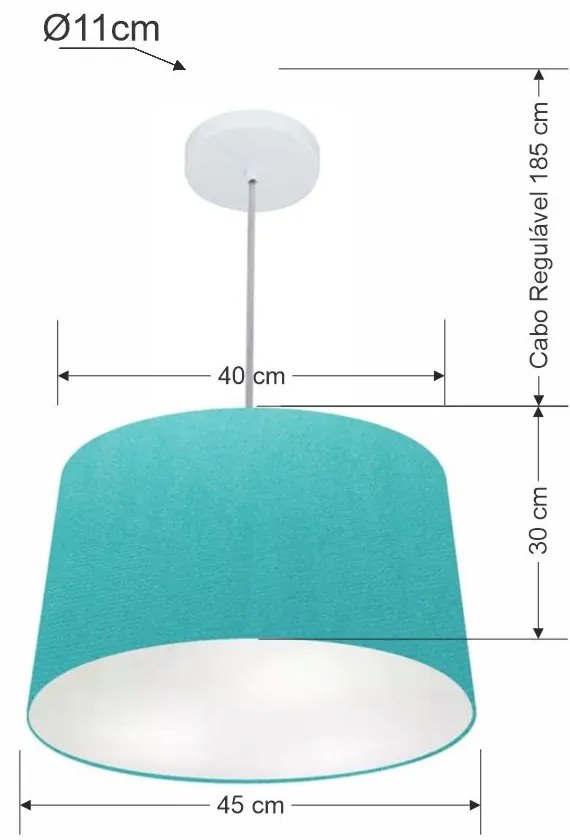 Lustre Pendente Cone Md-4156 Cúpula em Tecido 30/45x40cm Azul Turquesa - Bivolt