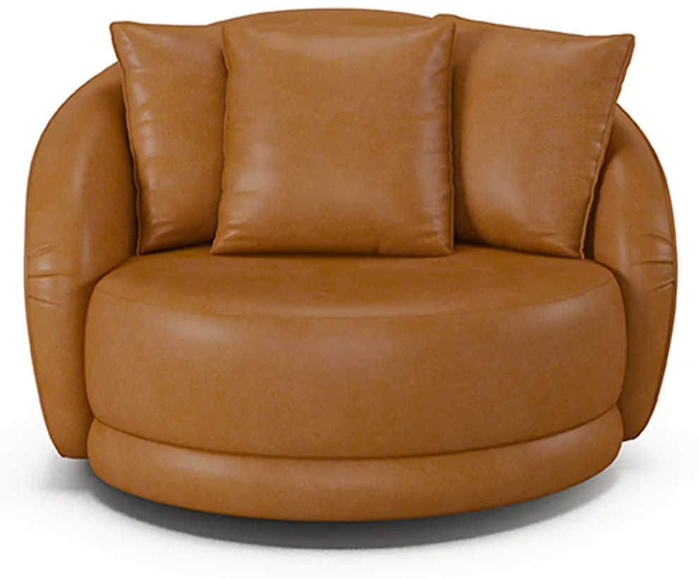 Poltrona Decorativa Base Giratória Galáxia com Almofadas PU Caramelo G45 - Gran Belo