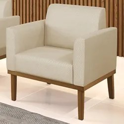 Poltrona Decorativa Base Madeira Castanho Maressa Veludo Luxo Off Whit